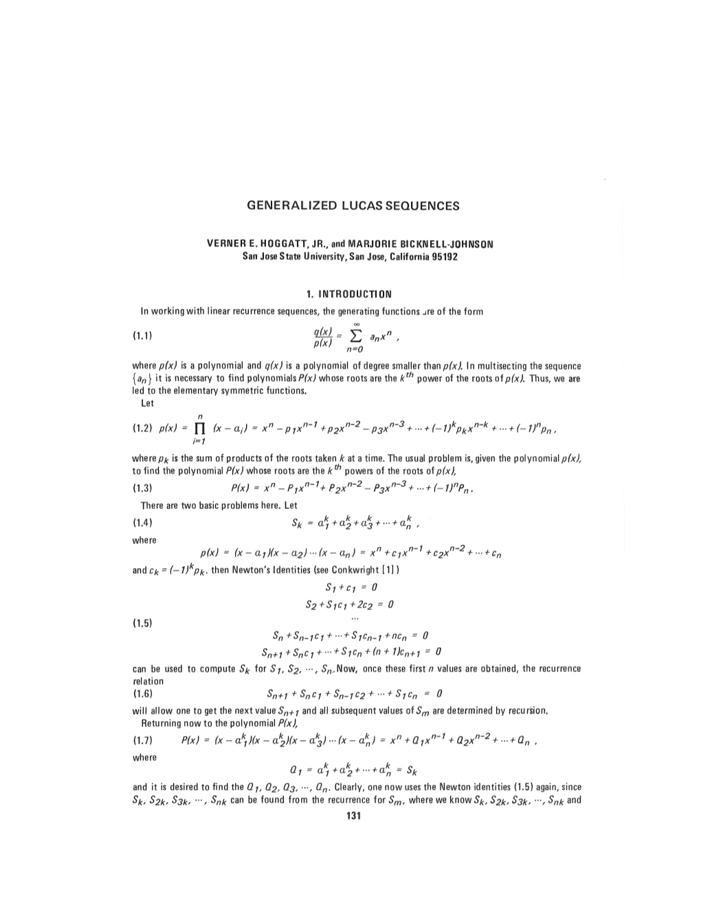 Generalized Lucas Sequences