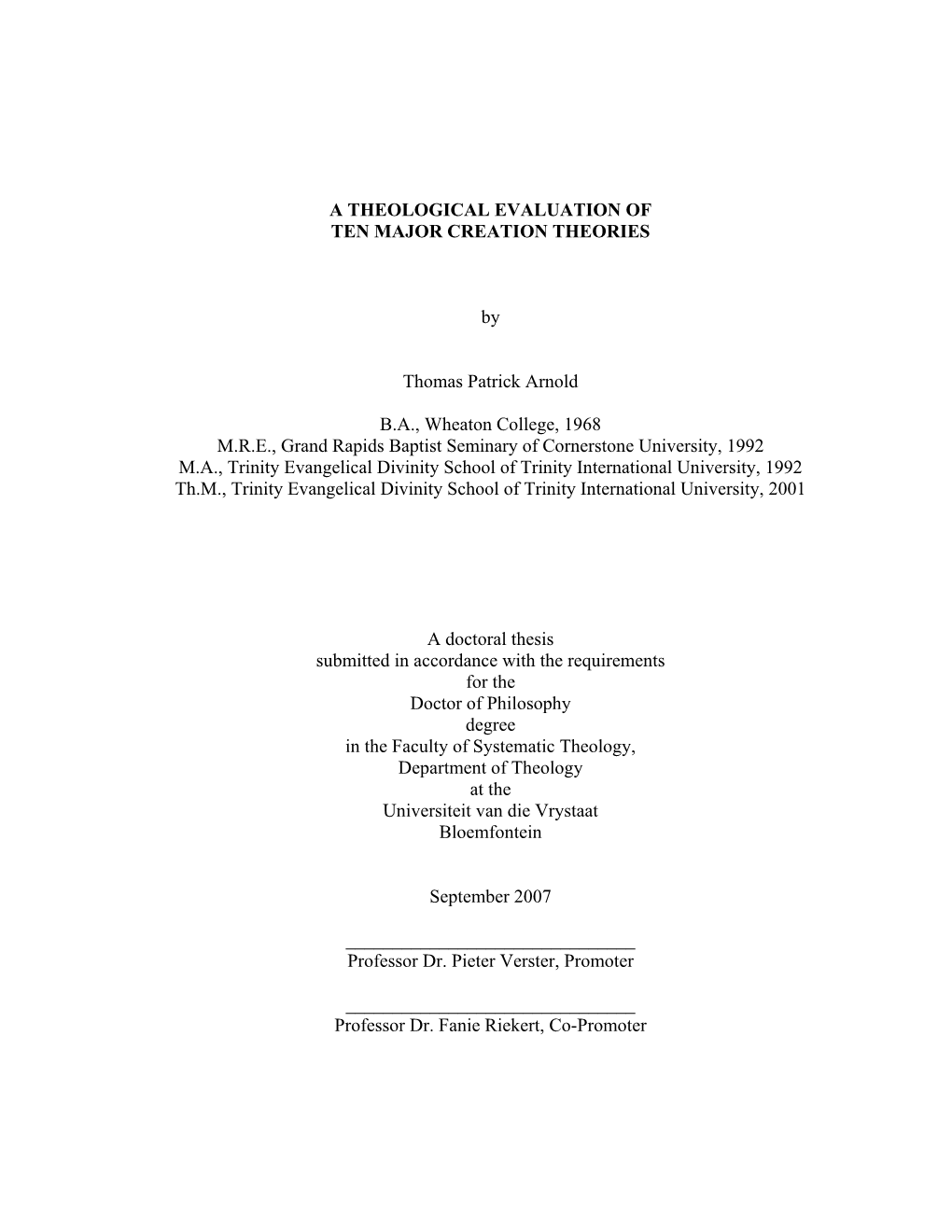 A Theological Evaluation of Ten Major Creation Theories