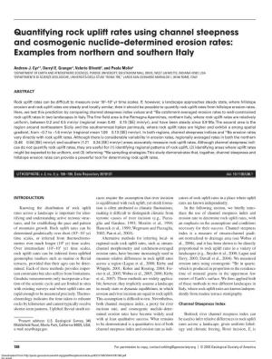 Quantifying Rock Uplift Rates Using Channel Steepness and Cosmogenic Nuclide–Determined Erosion Rates: Examples from Northern and Southern Italy