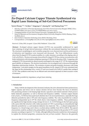 Zn-Doped Calcium Copper Titanate Synthesized Via Rapid Laser Sintering of Sol-Gel Derived Precursors