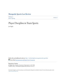 Player Discipline in Team Sports Jan Stiglitz