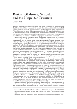 Panizzi, Gladstone, Garibaldi and the Neapolitan Prisoners Denis V