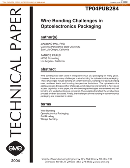 Wire Bonding Challenges in Optoelectronics Packaging