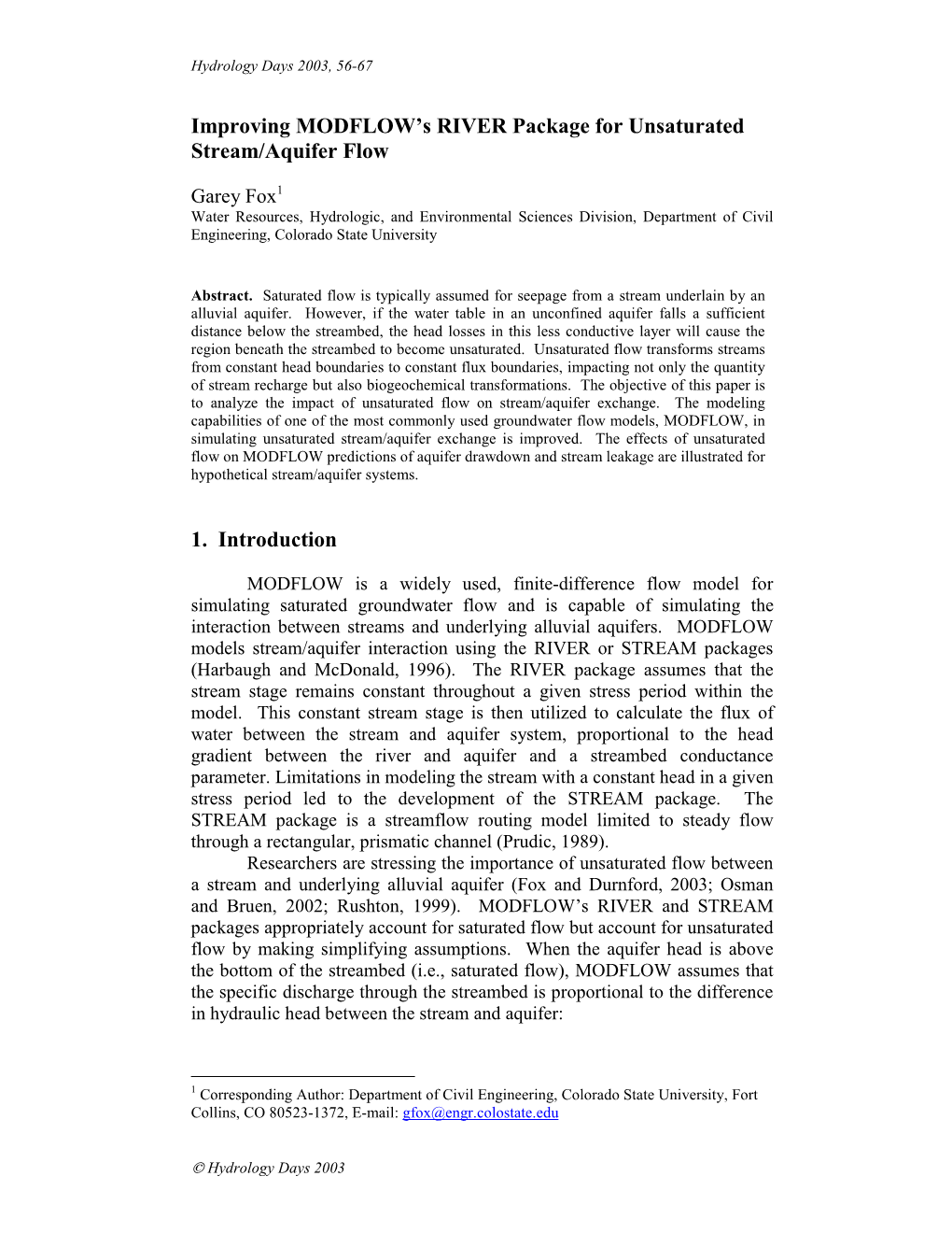 Saturated/Unsaturated Stream/Aquifer Interaction