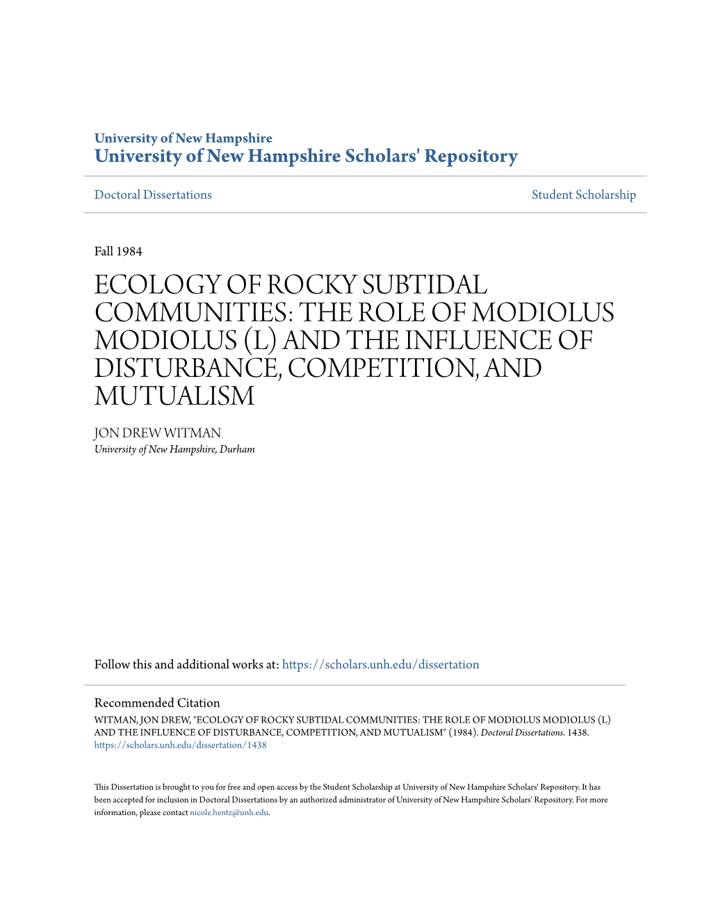 Ecology of Rocky Subtidal Communities