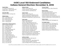 IUOE Local 150 Endorsed Candidates Indiana General Election: November 6, 2018