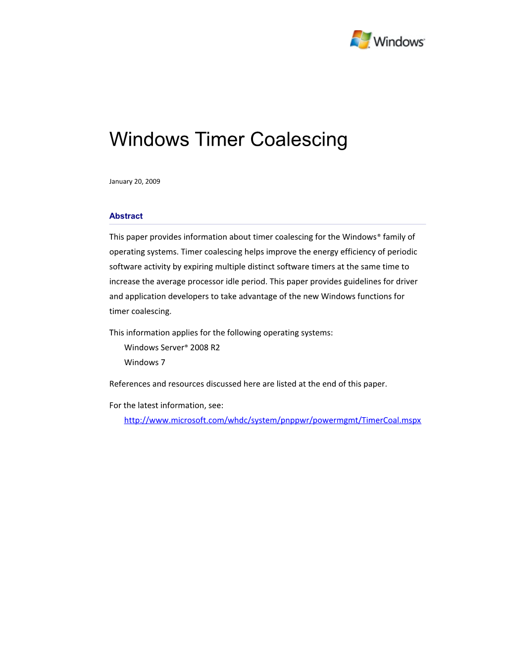 Windows Timer Coalescing