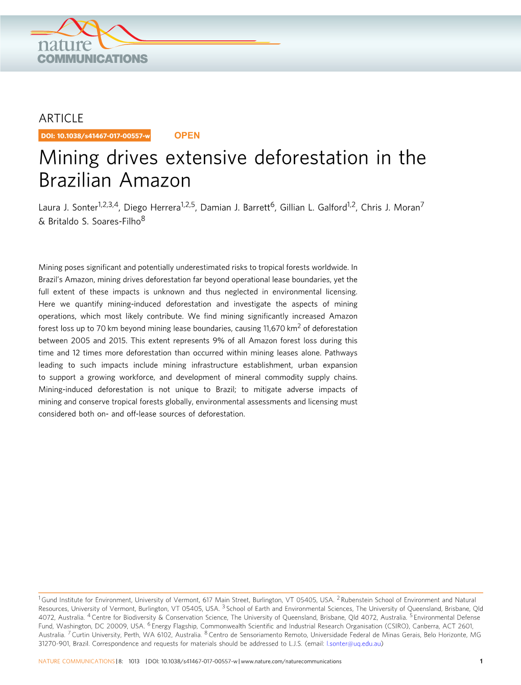 Mining Drives Extensive Deforestation in the Brazilian Amazon