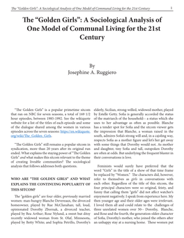 Golden Girls”: a Sociological Analysis of One Model of Communal Living for the 21St Century 1