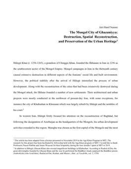 The Mongol City of Ghazaniyya: Destruction, Spatial Reconstruction, and Preservation of the Urban Heritage1