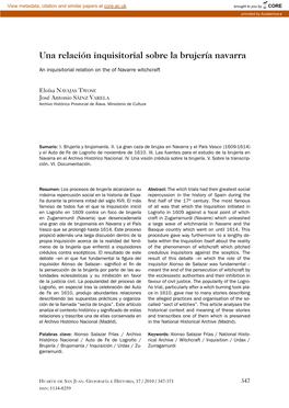 Una Relación Inquisitorial Sobre La Brujería Navarra