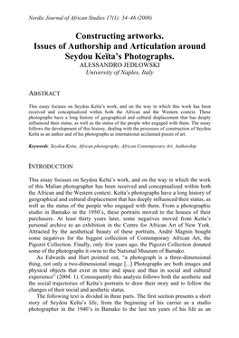 Constructing Artworks. Issues of Authorship and Articulation Around Seydou Keïta’S Photographs