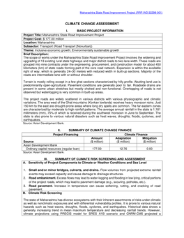 Maharashtra State Road Improvement Project: Climate Change Assessment