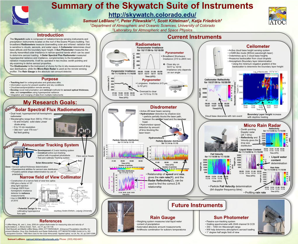 Summary of the Skywatch Suite of Instruments