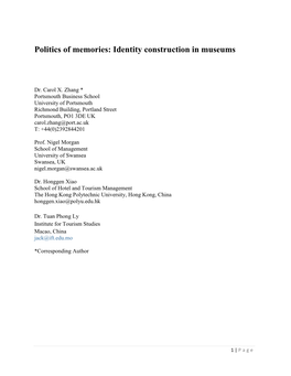 Politics of Memories: Identity Construction in Museums