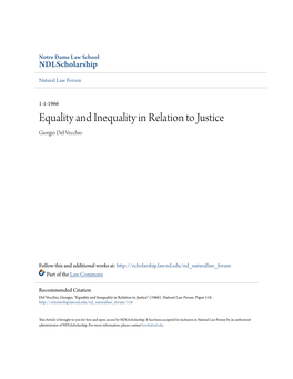 Equality and Inequality in Relation to Justice Giorgio Del Vecchio