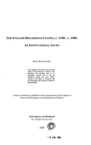 AN INSTITUTIONAL STUDY a Thesis Submitted In