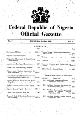 Federal Republic of Nigeria — Official Gazette