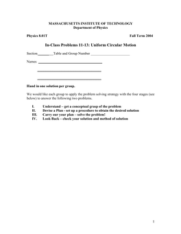 In-Class Problems 11-13: Uniform Circular Motion