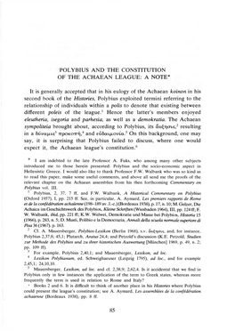 Polybius and the Constitution of the Achaean League: a Note