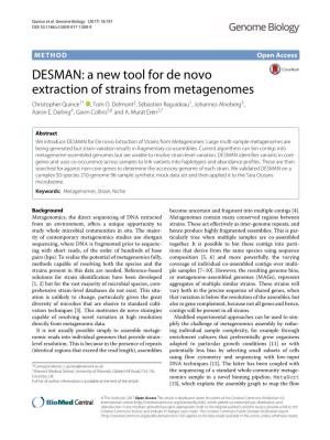 A New Tool for De Novo Extraction of Strains from Metagenomes Christopher Quince1* , Tom O