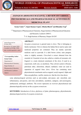 World Journal of Pharmaceutical Research Yadav Et Al