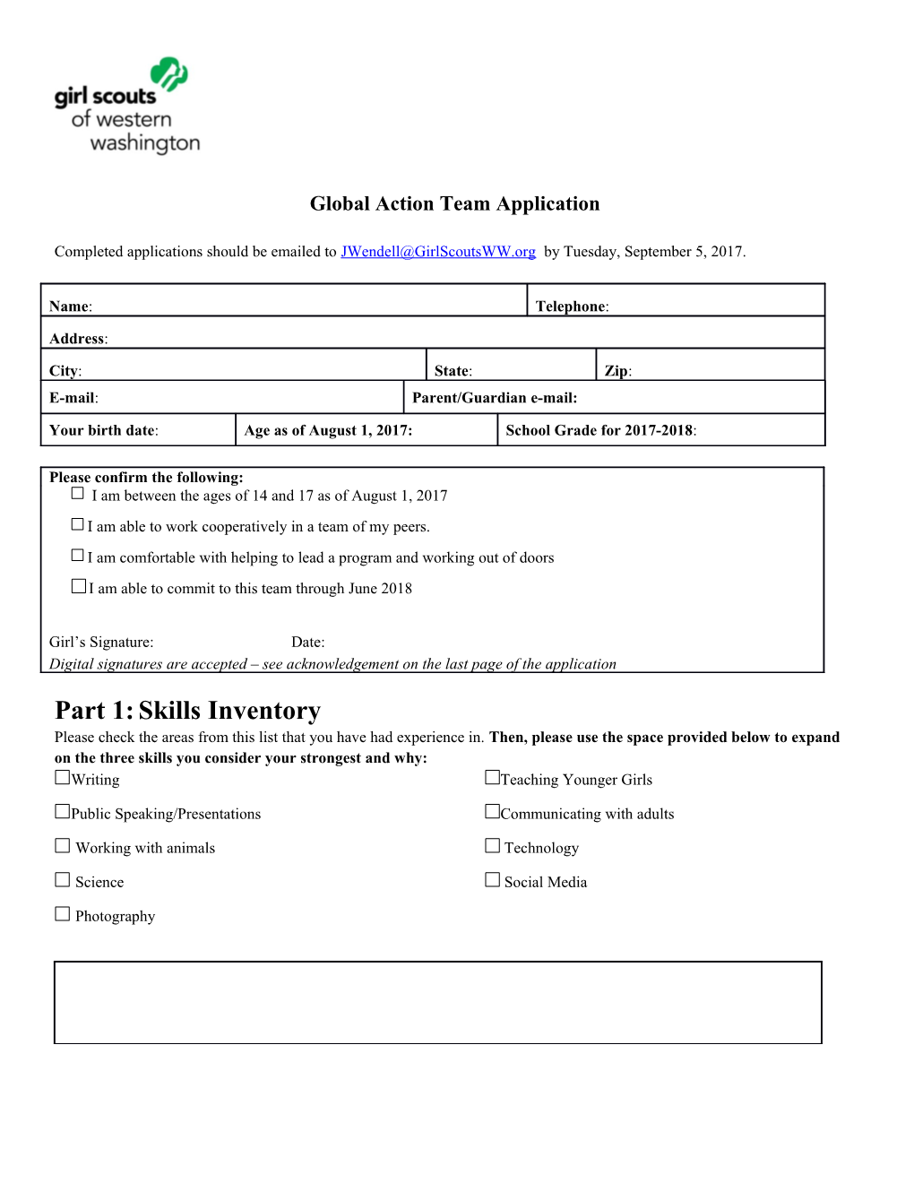 Global Action Team Application