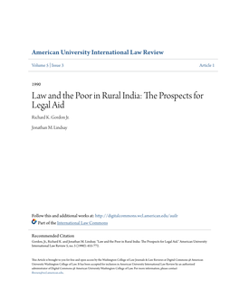 Law and the Poor in Rural India: the Rp Ospects for Legal Aid Richard K