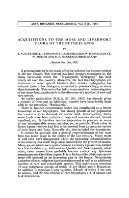 Acquisitions to the Moss and Liverwort Flora of the Netherlands