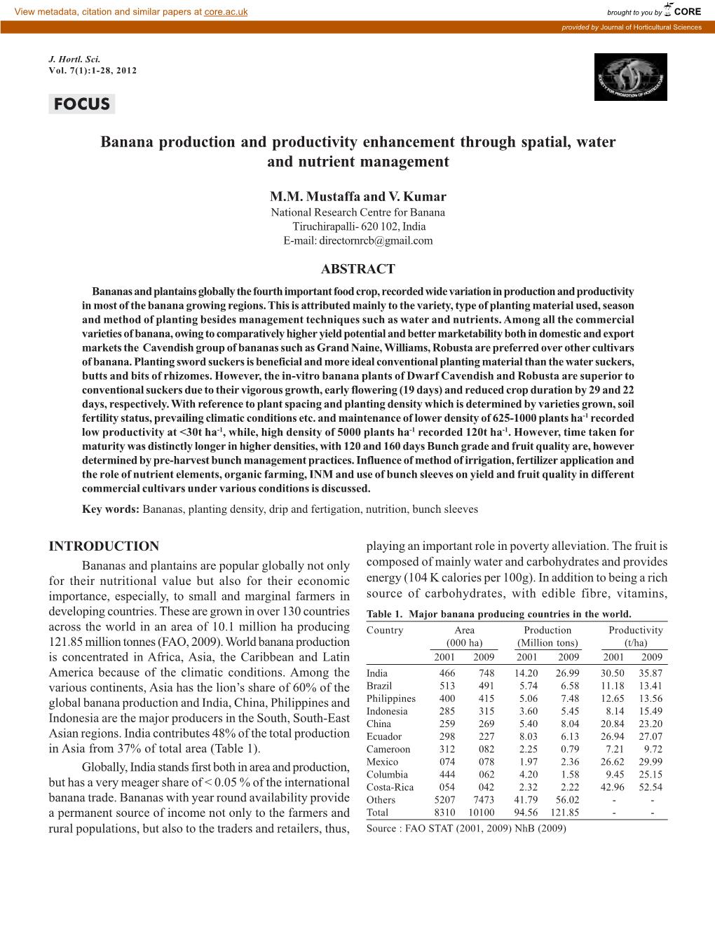 Banana Production and Productivity Enhancement Through Spatial, Water and Nutrient Management