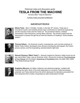 TESLA from the MACHINE Formerly Titled “Tesla Ex Machina”