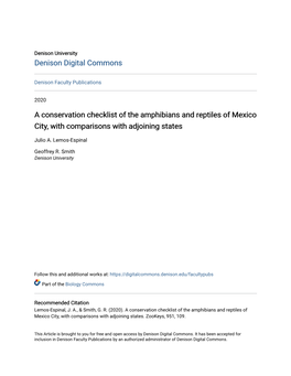 A Conservation Checklist of the Amphibians and Reptiles of Mexico City, with Comparisons with Adjoining States