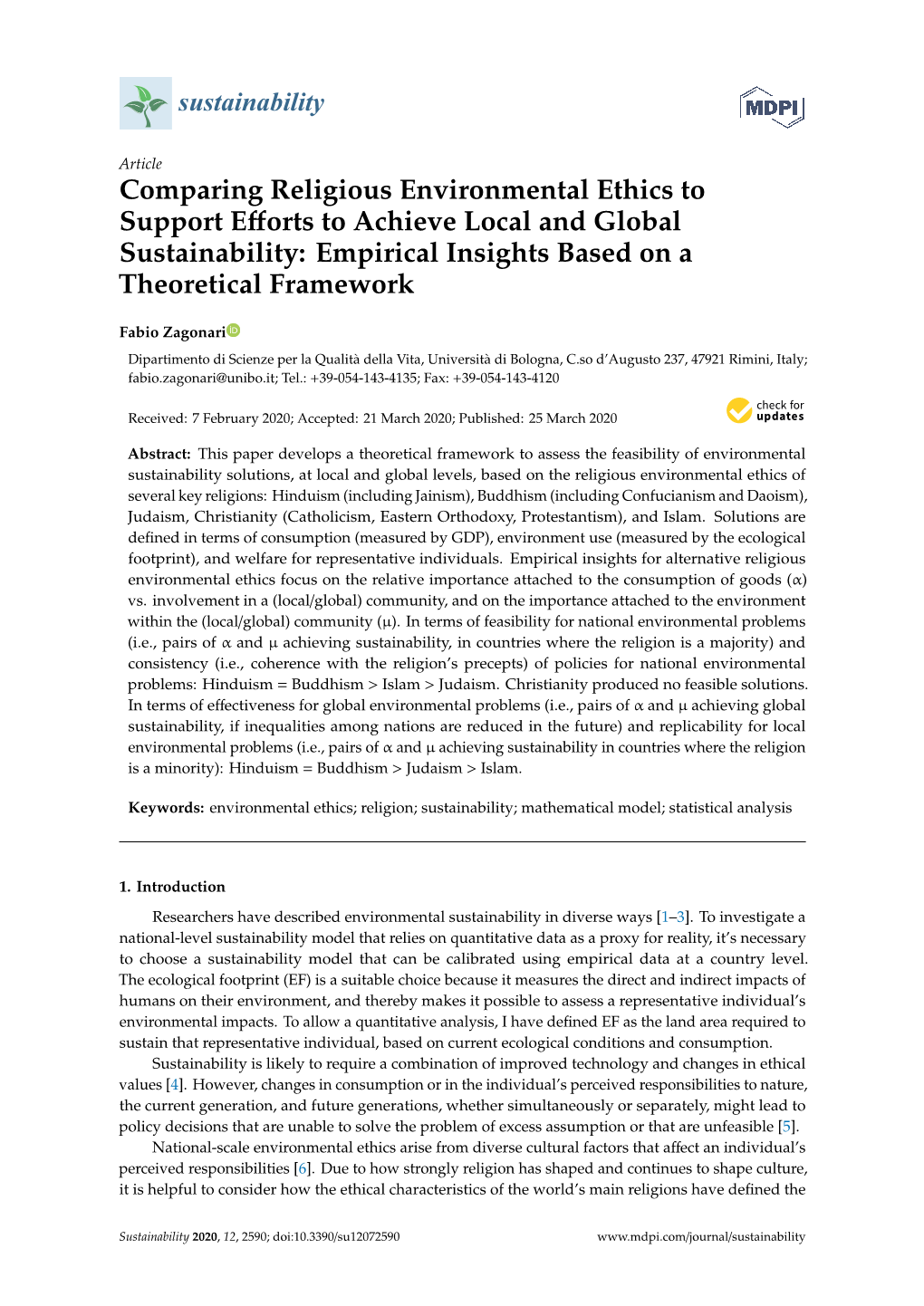 Comparing Religious Environmental Ethics to Support Efforts to Achieve