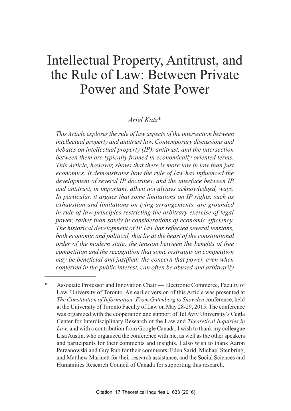 Intellectual Property, Antitrust, and the Rule of Law: Between Private Power and State Power