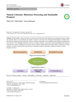 Natural Colorants: Historical, Processing and Sustainable Prospects