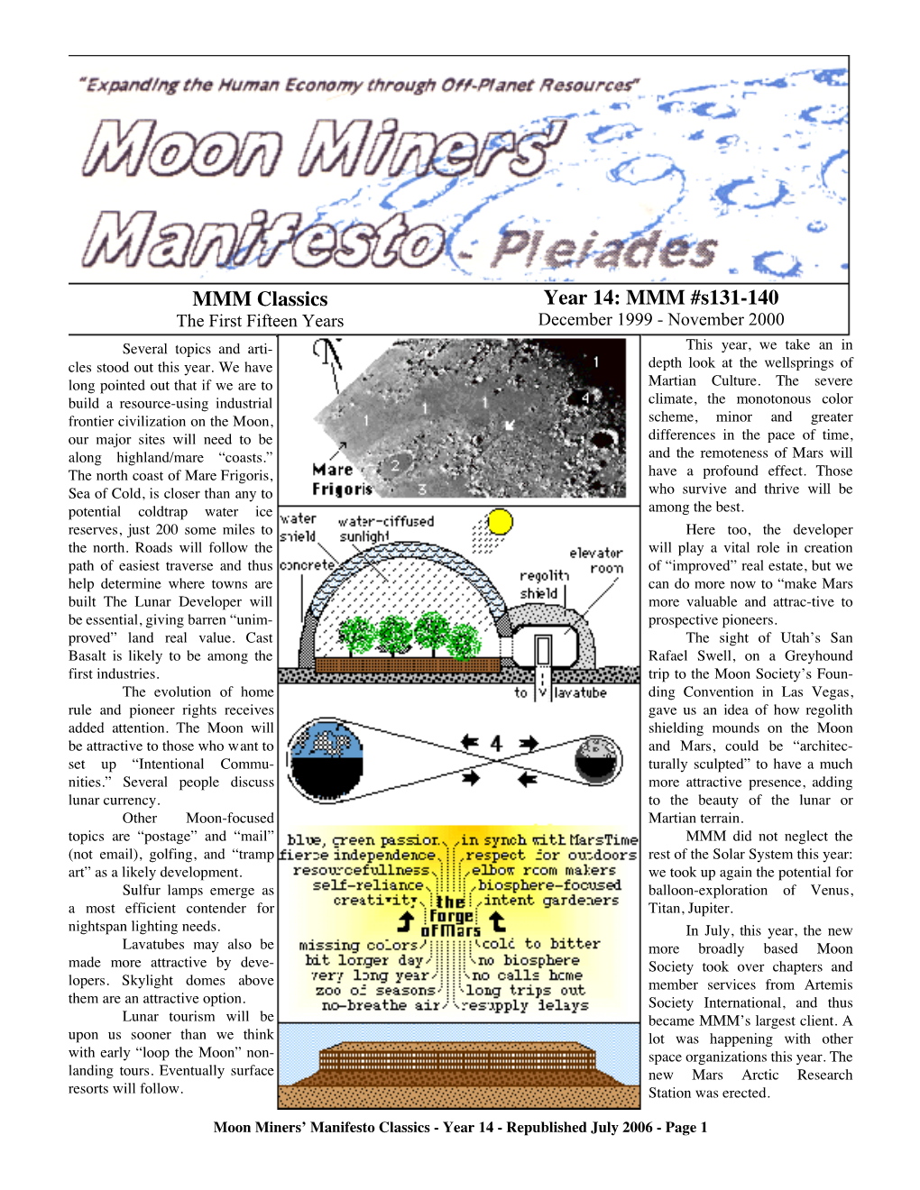 MMM Classics Year 14: MMM #S131-140 the First Fifteen Years December 1999 - November 2000 Several Topics and Arti- This Year, We Take an in Cles Stood out This Year