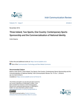 Three Ireland, Two Sports, One Country: Contemporary Sports Sponsorship and the Commercialisation of National Identity