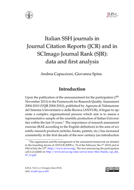 Italian SSH Journals in Journal Citation Reports (JCR) and in Scimago Journal Rank (SJR): Data and ﬁrst Analysis
