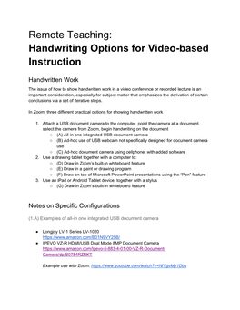 Remote Teaching: Handwriting Options for Video-Based Instruction