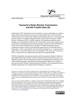 Tasmania's Hydro-Electric Commission and the Franklin