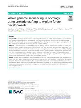 Whole Genome Sequencing in Oncology: Using Scenario Drafting to Explore Future Developments Michiel Van De Ven1†, Martijn J