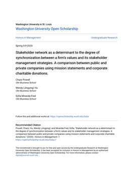 Stakeholder Network As a Determinant to the Degree of Synchronization Between a Firm’S Values and Its Stakeholder Management Strategies