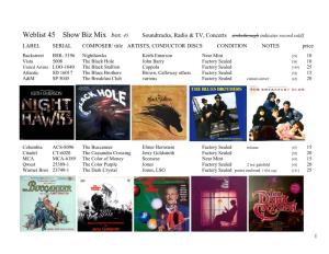 Weblist 45 Show Biz Mix Box 45 Soundtracks, Radio & TV, Concerts Strikethrough Indicates Record Sold]