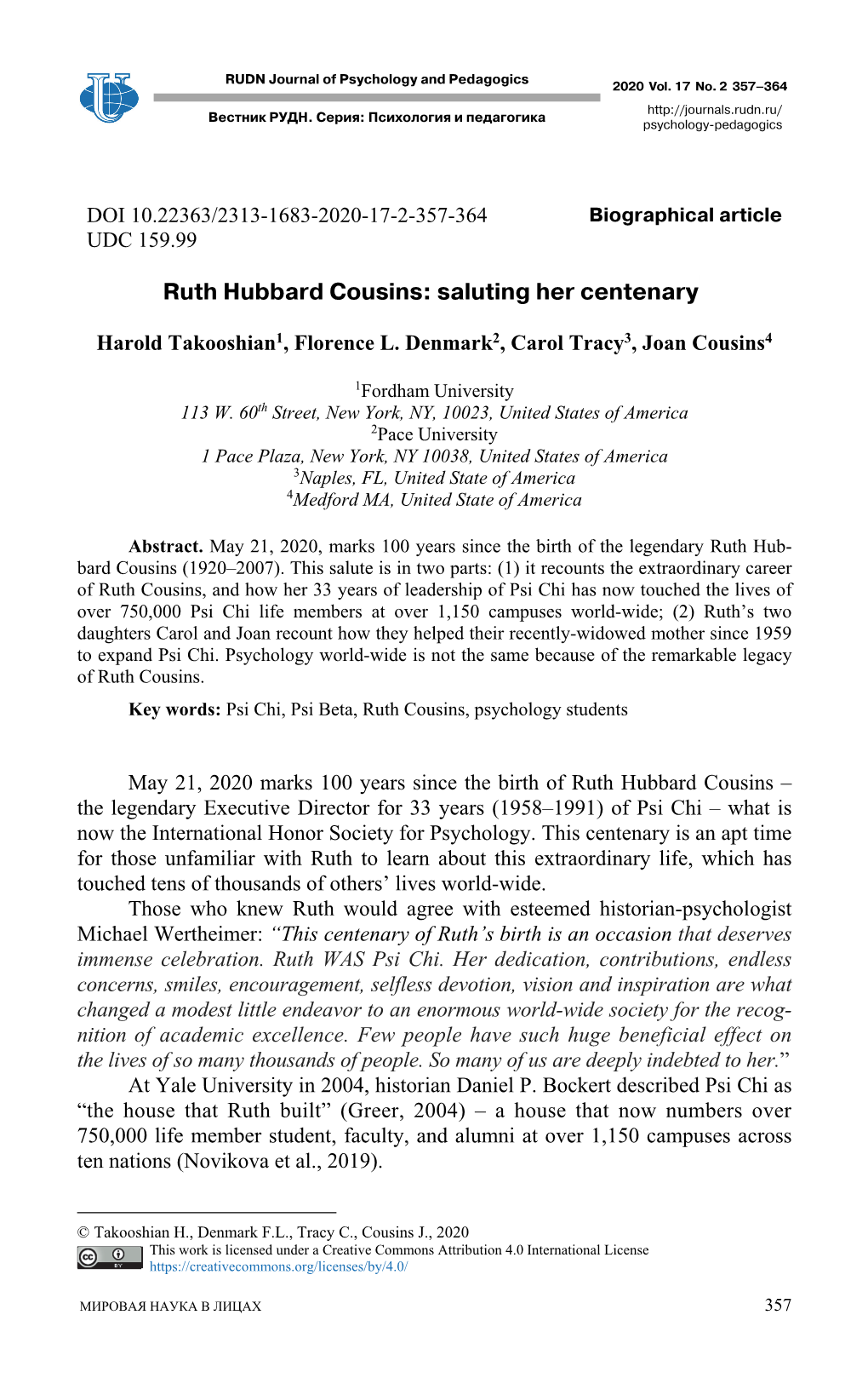 Ruth Hubbard Cousins: Saluting Her Centenary1