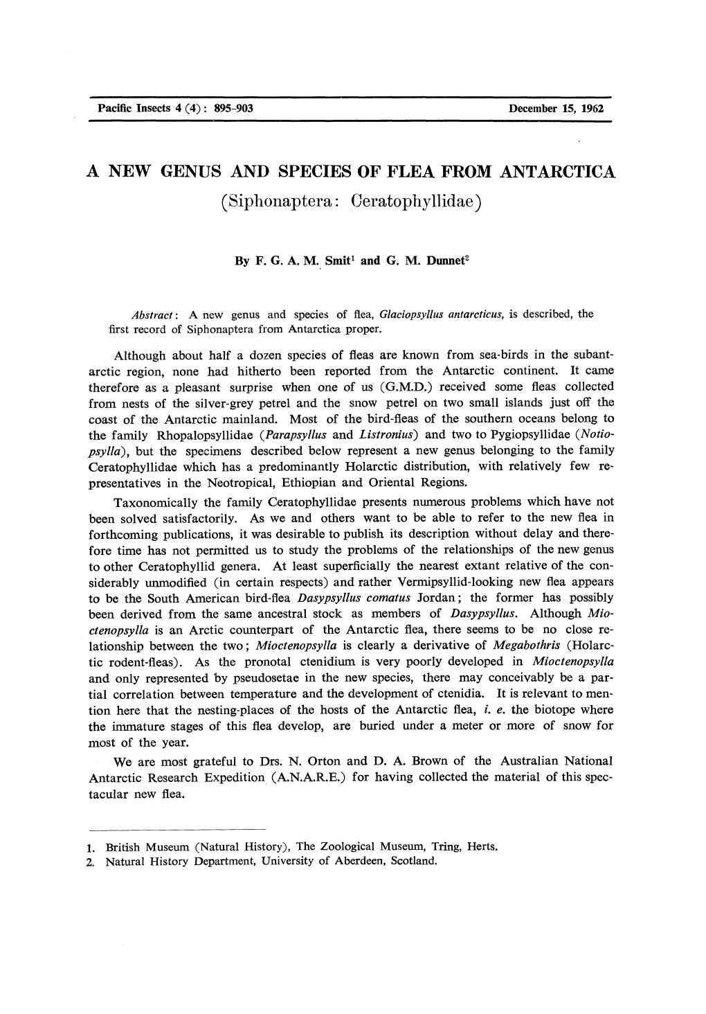 A NEW GENUS and SPECIES of FLEA from ANTARCTICA (Siphonaptera: Ceratophyllidae)