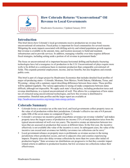 “Unconventional” Oil Revenue to Local Governments Introduction Colorado Summary