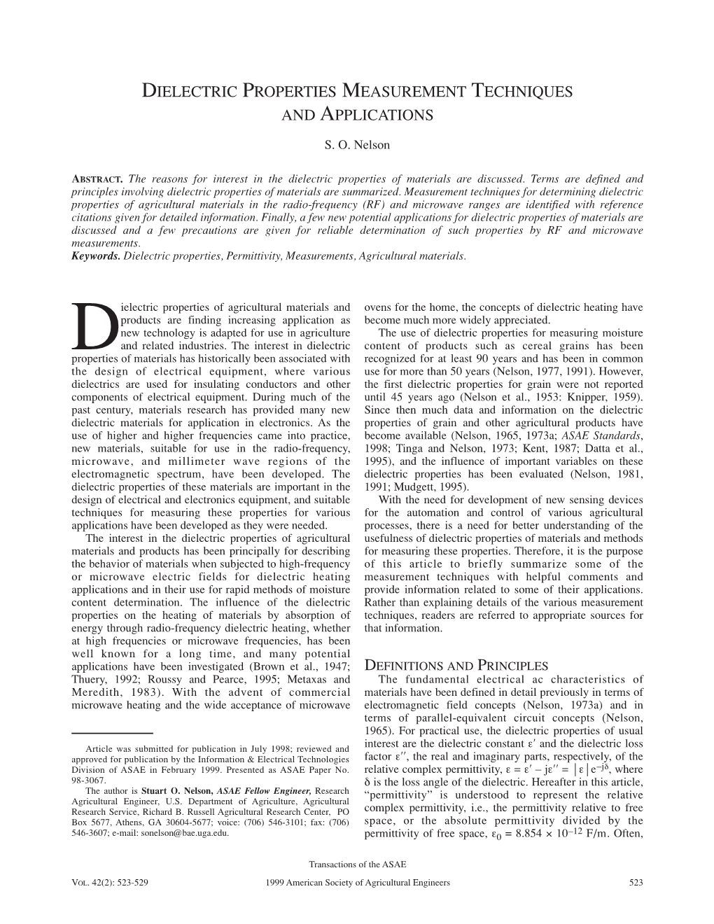 Dielectric Properties Measurement Techniques and Applications