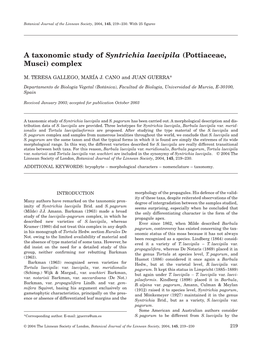 A Taxonomic Study of Syntrichia Laevipila Complex M