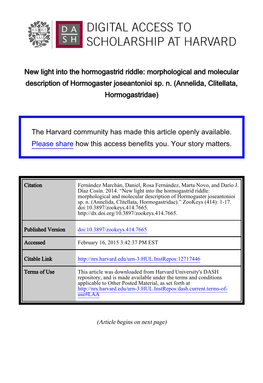 New Light Into the Hormogastrid Riddle: Morphological and Molecular Description of Hormogaster Joseantonioi Sp. N. (Annelida