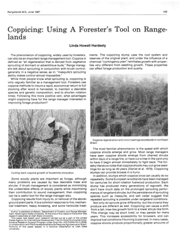 Coppicing: Using a Forester's Tool on Range- Lands Linda Howell Hardesty